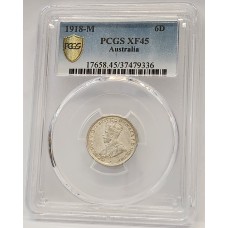 AUSTRALIA 1918 . SIXPENCE . PCGS XF45